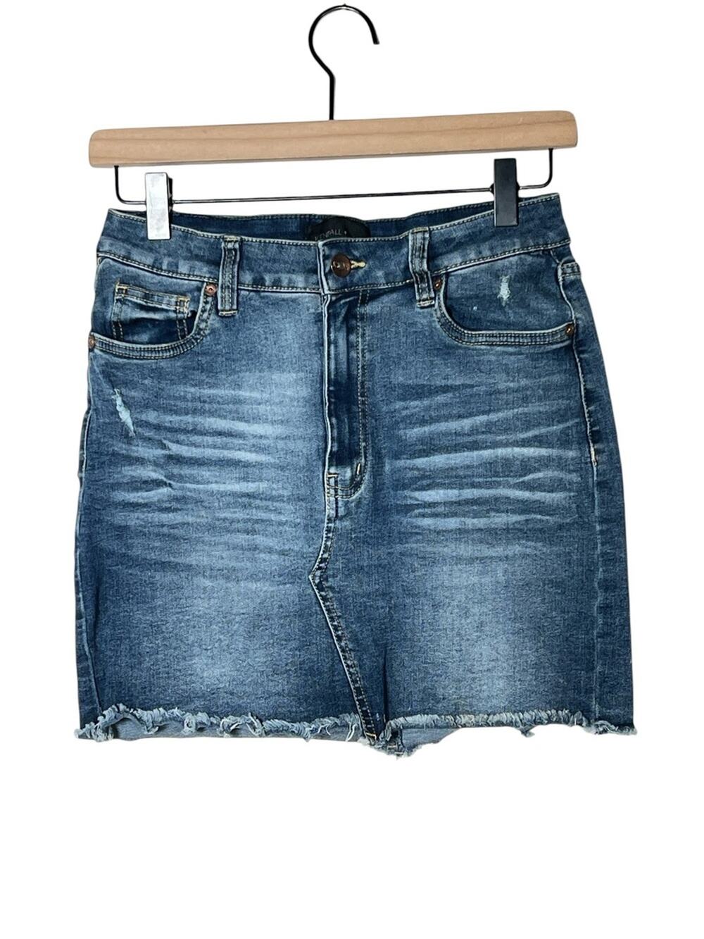 Kendall & Kylie Denim Mini Skirt in Blue - Women's Casual Frayed Hem size 28 B95